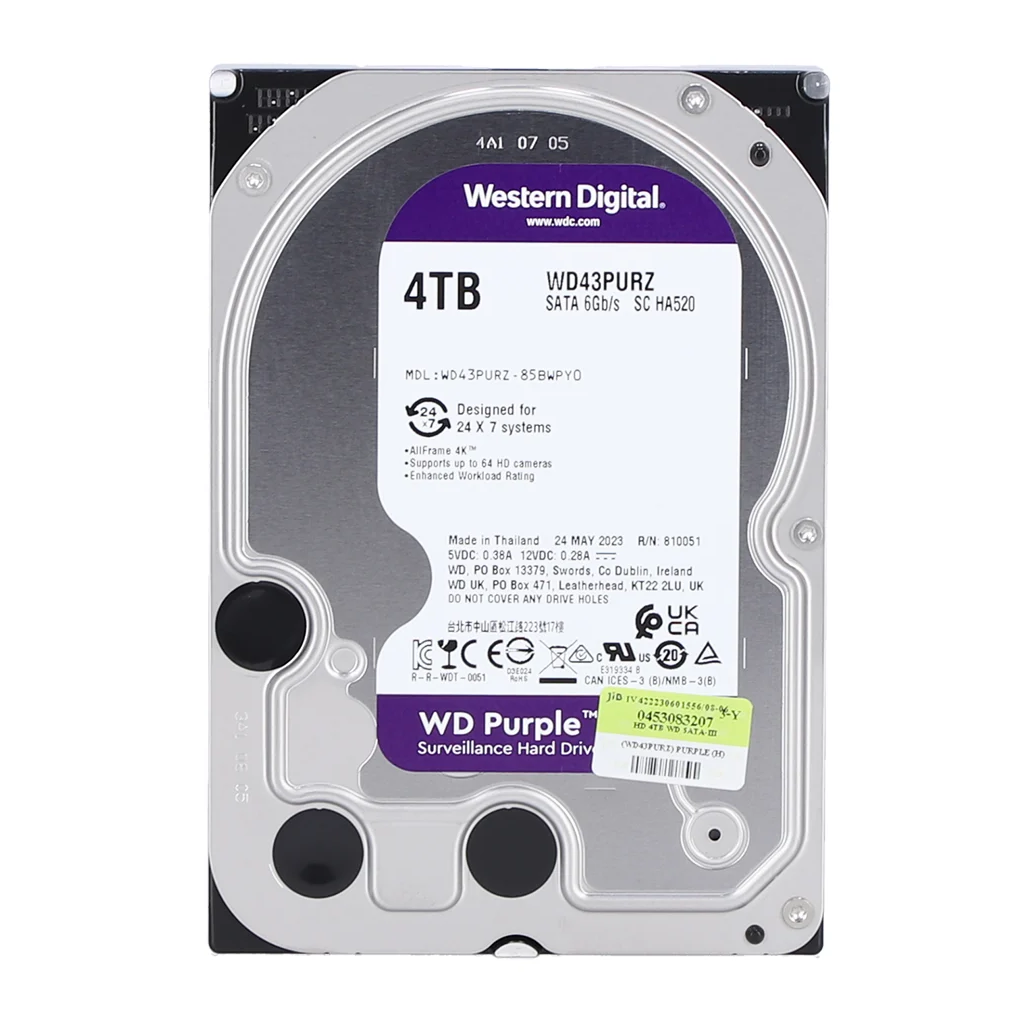 WD PURPLE, WD43PURZ, 3.5", 4TB, 256Mb, 5400 Rpm, 7/24 Güvenlik, HDD (Türkiye Distribütörü Garantili)