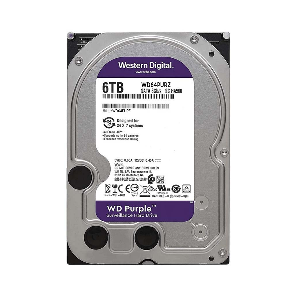 WD PURPLE, WD64PURZ, 3.5", 6TB, 256Mb, 5400 Rpm, 7/24 Güvenlik, HDD (Türkiye Distribütörü Garantili)