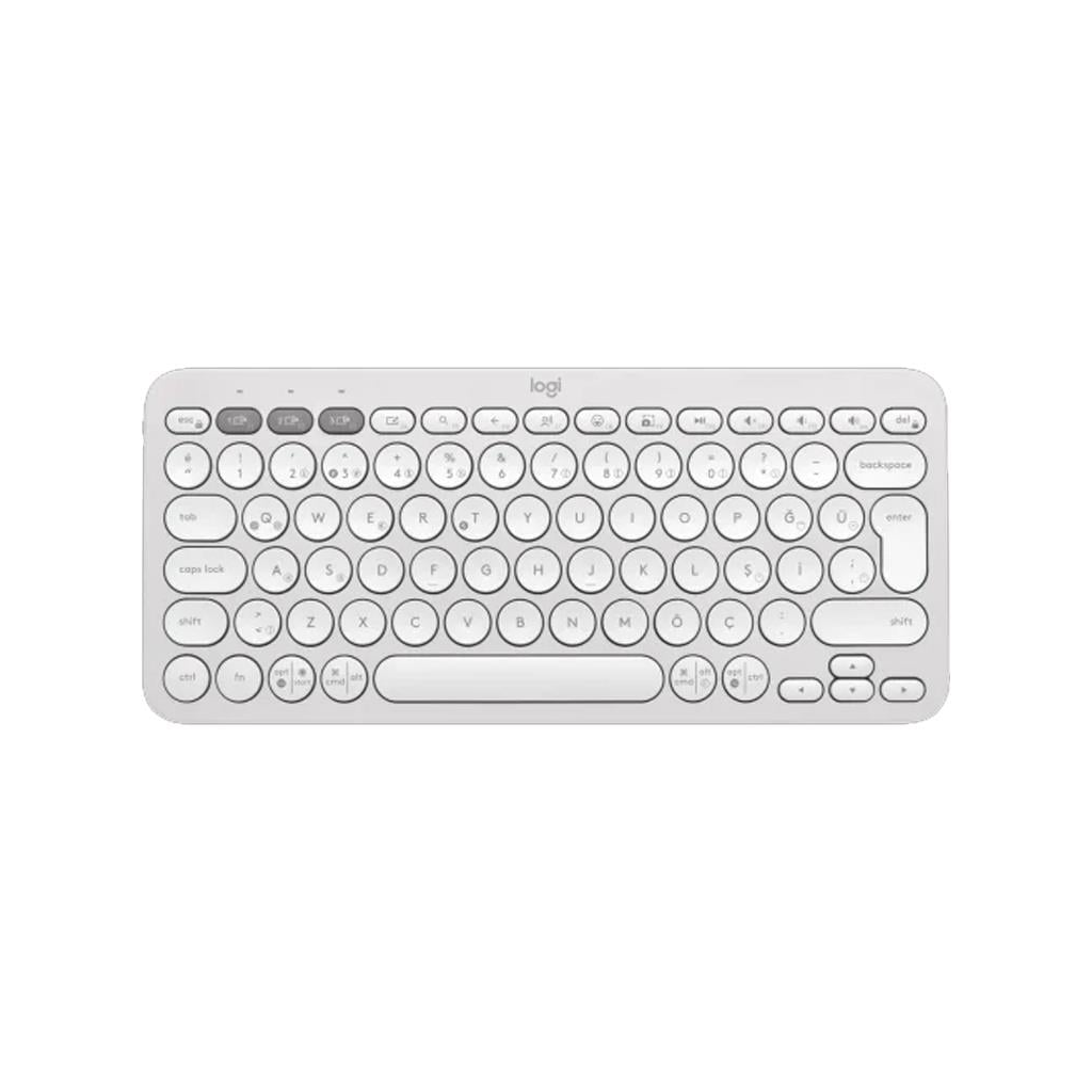 LOGITECH K380S, Pebble Keys 2,  Beyaz, 920-011860, Bluetooth, Türkçe, Q, Multimedya, Mini Klavye