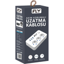 FLY 3406-01, 3 Soket, 3 USB, Akım Korumalı Priz, 2.1A, Anahtarlı, 2Mt Kablo, (Beyaz)