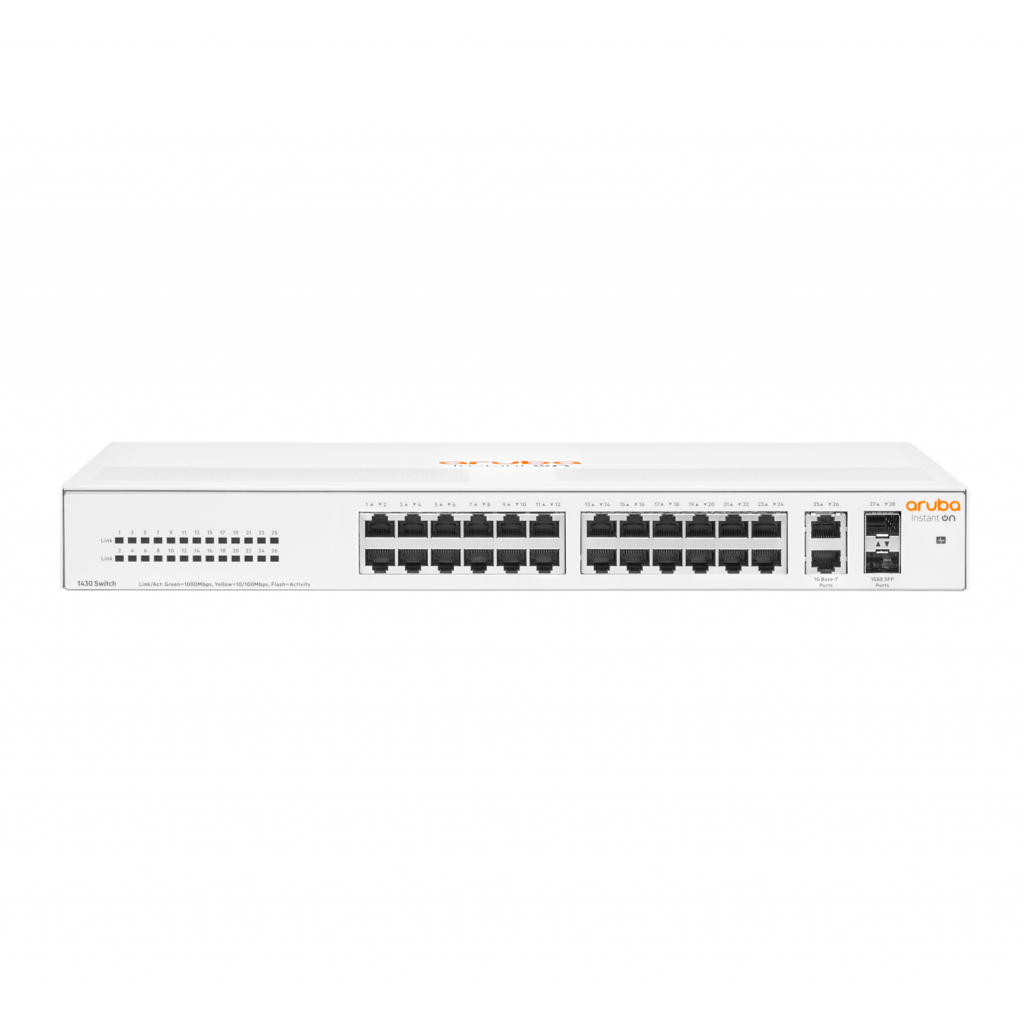 HP Aruba Instant On, R8R50A, 1430-24G, 24Port, GigaBit, 2 Port GigaBit SFP, Yönetilemez,Masaüstü Switch