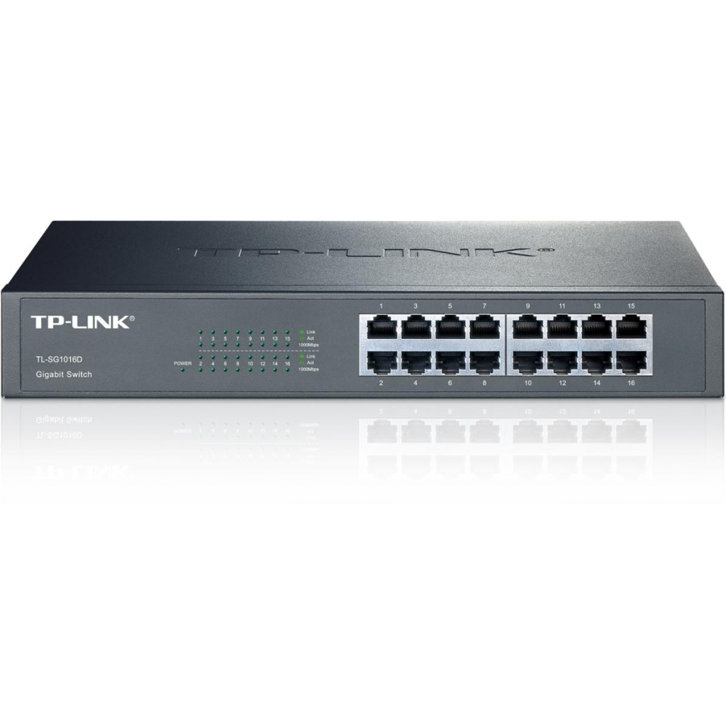 TP-LINK TL-SG1016D, 16 Port, GigaBit, Yönetilemez, Metal Kasa, Rackmount Switch