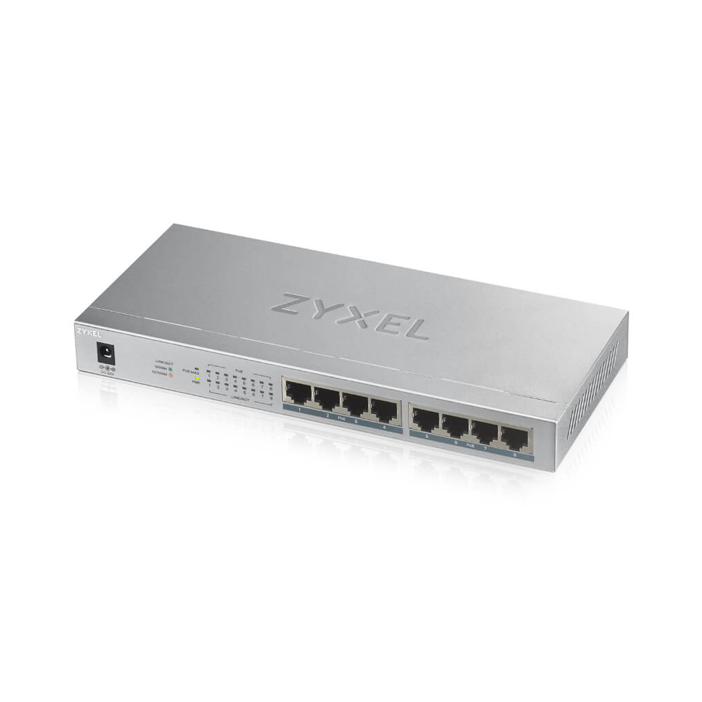 ZyXEL GS1008HP, 8 Port, GigaBit, PoE 60W, Yönetilemez, Masaüstü Switch