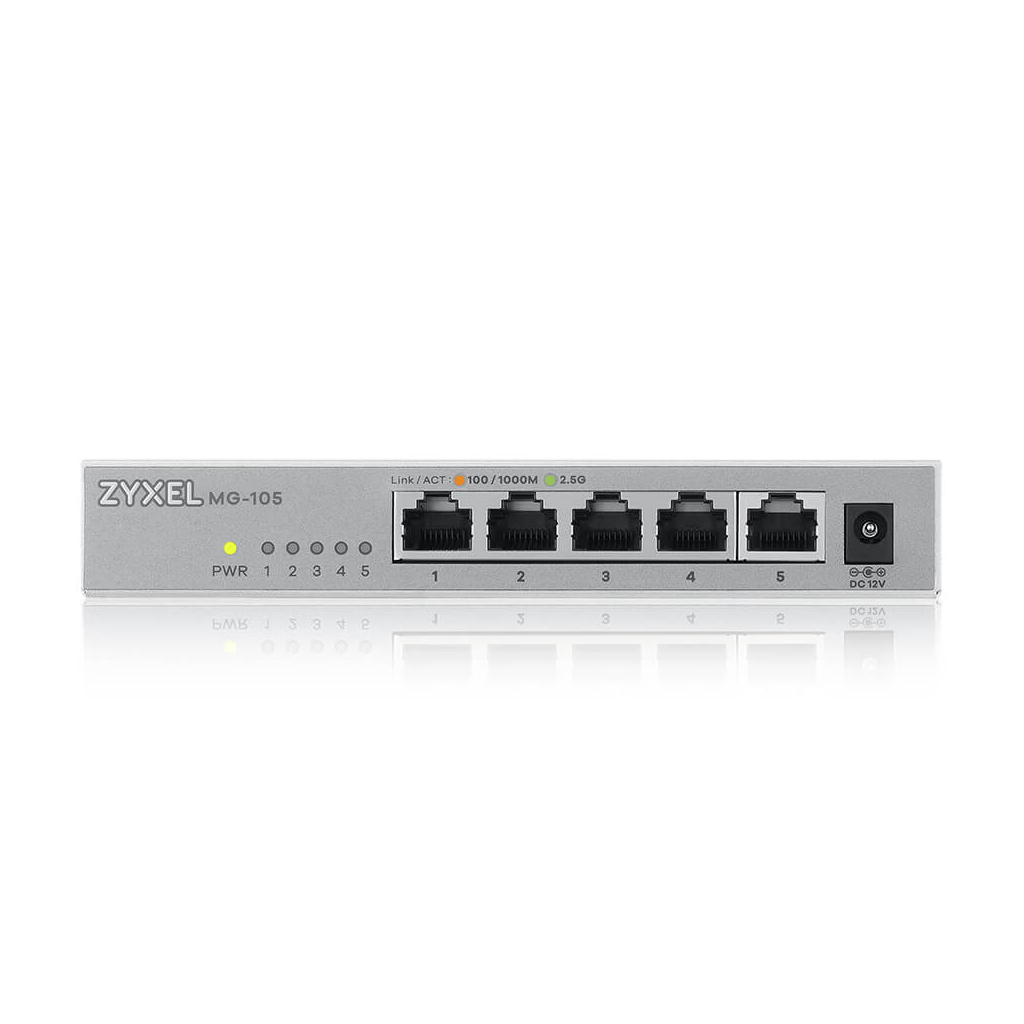ZyXEL MG-105, 5 Port, Multi-GigaBit, 2.5Gbps, Metal Kasa, Yönetilemez, Masaüstü Switch