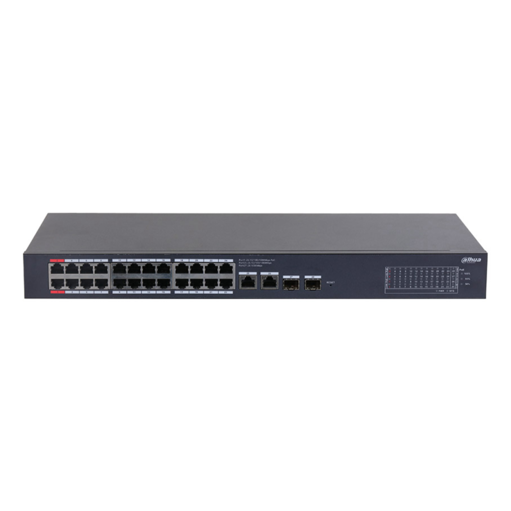 DAHUA CS4228-24GT-240, 24Port, Gigabit, PoE 240W, 2 Port Uplink, 2 Port SFP Gigabit Combo, Cloud Yönetilebilir, Switch