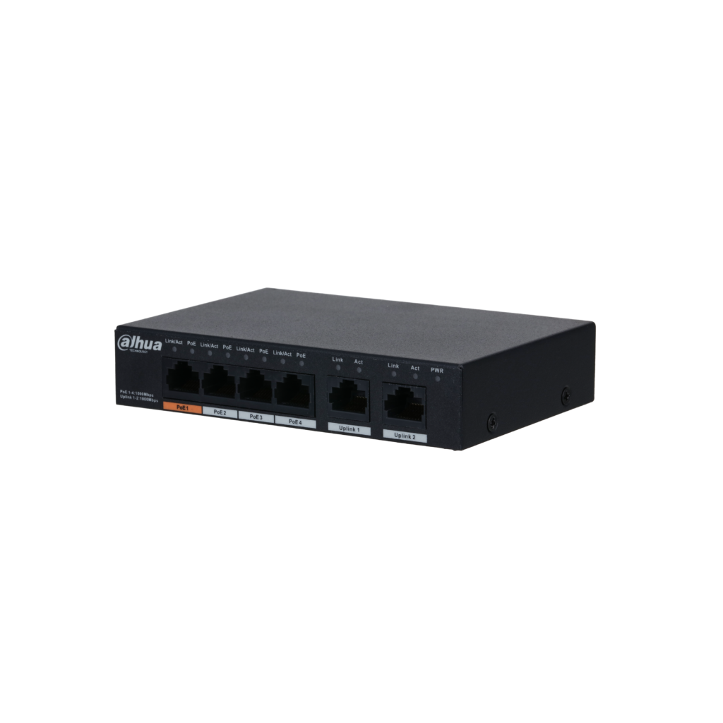 DAHUA PFS3006-4GT-60-V2, 4 Port, Gigabit, PoE 60W, 2 Port Uplink, Yönetilemez, Masaüstü Switch