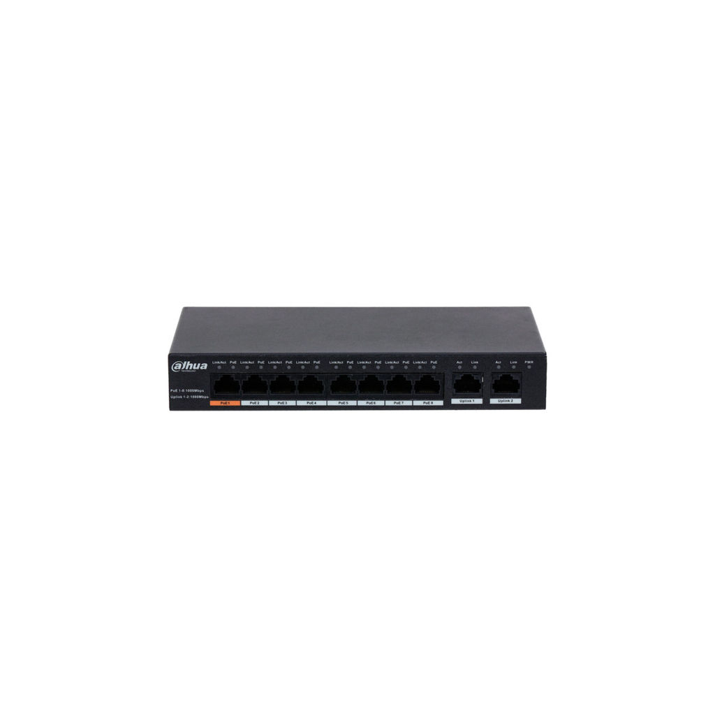 DAHUA PFS3010-8GT-96, 8 Port, GigaBit, PoE 96W, 2 Port GigaBit Uplink, Yönetilemez, Masaüstü Switch