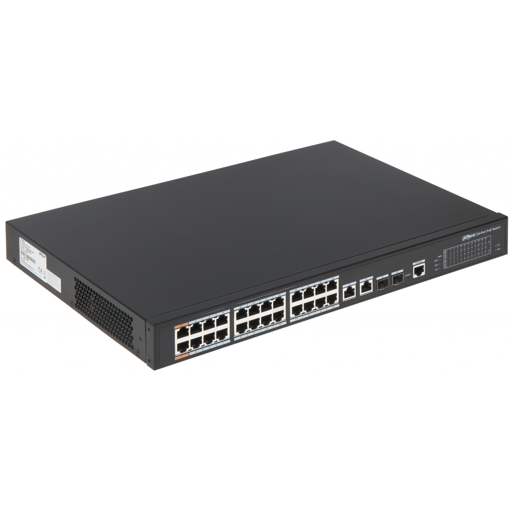 DAHUA PFS4226-24ET-240-V3, 24 Port, MegaBit, PoE 240W, 2 Port GigaBit Uplink, 2 Port GigaBit Combo SFP, Yönetilebilir, Rack Mount Switch