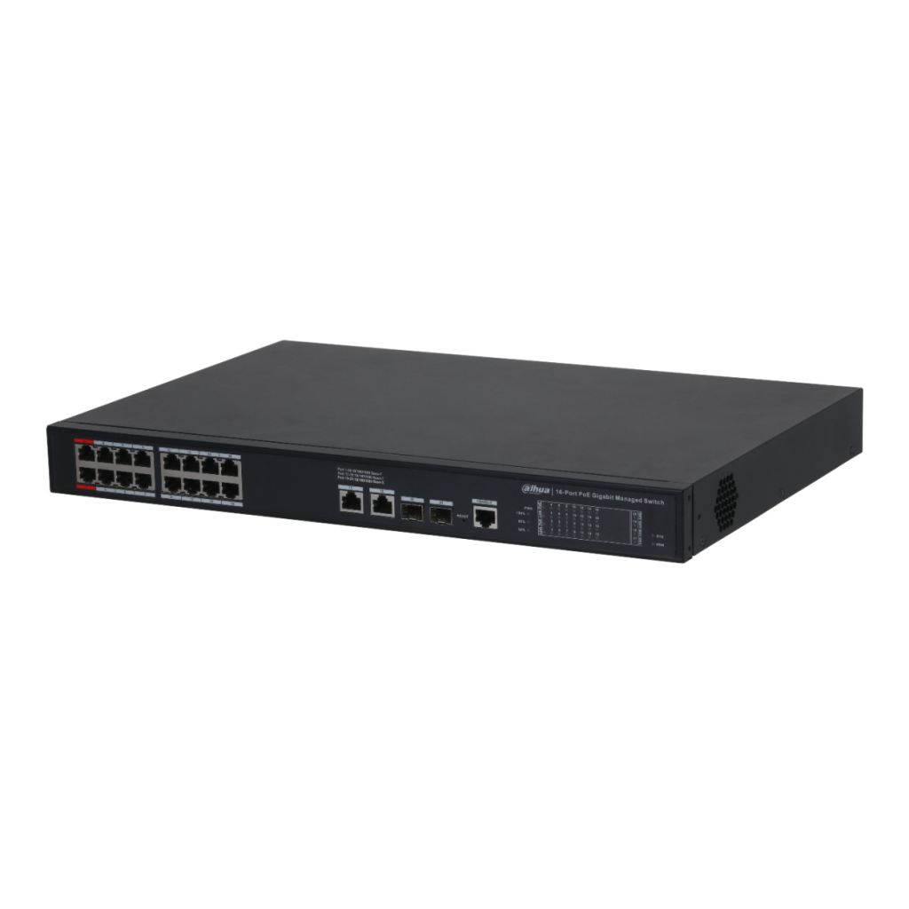 DAHUA S4220-16GT-240, 16Port, Gigabit, 16 Port PoE, 240W, +2 Port Gigabit Uplink, +2 Port SFP Gigabit Combo, Longe Range 250Mt., Cloud Yönetilebilir, Switch