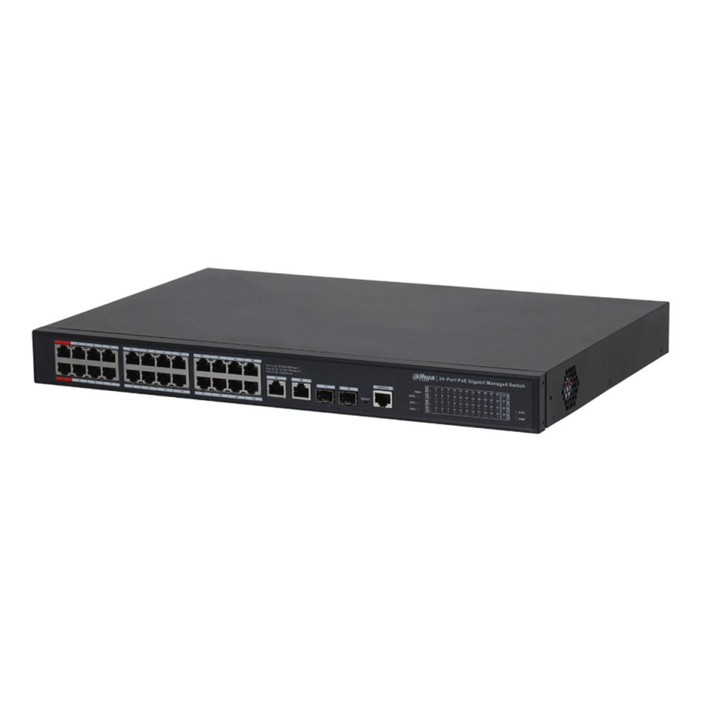 DAHUA S4228-24GT-360 28Port, Gigabit, 24 Port PoE, 365W, +2 Port Uplink, +2 Port SFP Gigabit Combo,  Longe Range 250Mt. Cloud Yönetilebilir, Switch