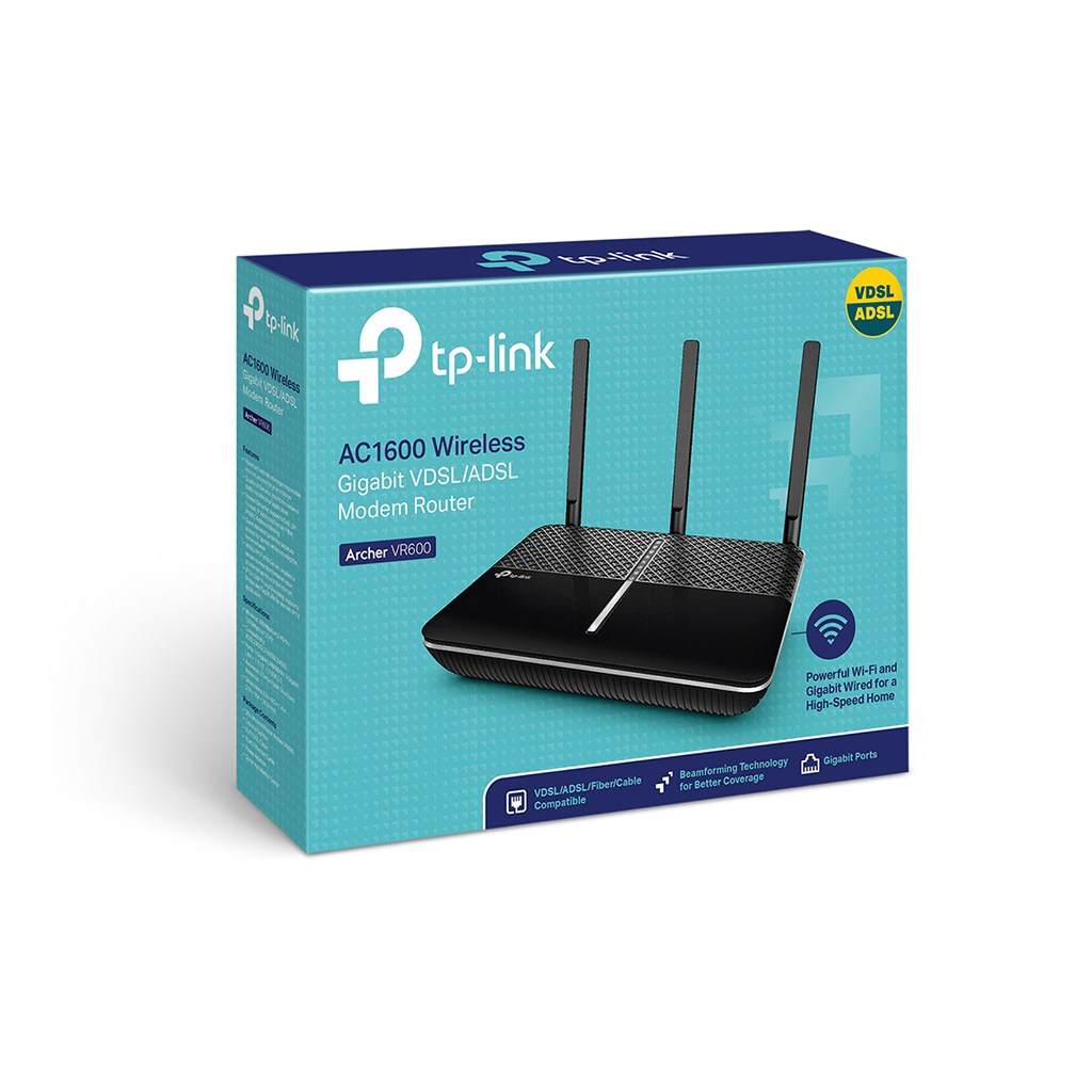 TP-LINK ARCHER VR600, AC1600, 4 Port GigaBit, Dual Band Wifi, 1600Mbps, 3xAnten, 3G-4G USB Desteği, VDSL2, ADSL2+ MODEM