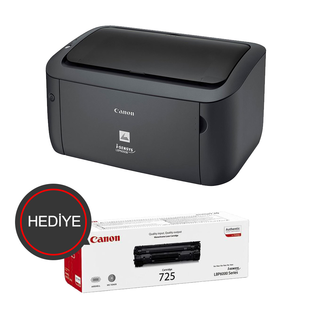 CANON i-SENSYS LBP6030B, Lazer Yazıcı (Siyah), Orjinal 1adet CRG725 Toner Hediyeli (Dakikada 18 Sayfa) ORİJİNAL TONERLİ
