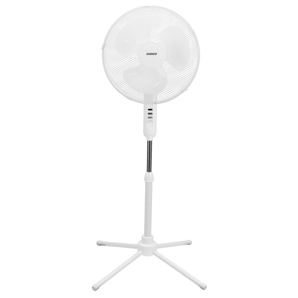 EVEREST FAN10, BEYAZ, EcoWind, 3 Kademeli Hız, 3adet 16" Kanat, Pervane ve Çerçeve, 45W, Otomatik Salınım, Yükseklik Ayarlı Vantilatör