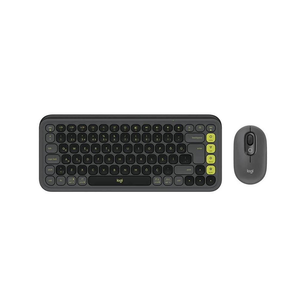LOGITECH POP ICON COMBO, Siyah-Yeşil, 920-013075, Kablosuz, Türkçe Q, Klavye Mouse Set