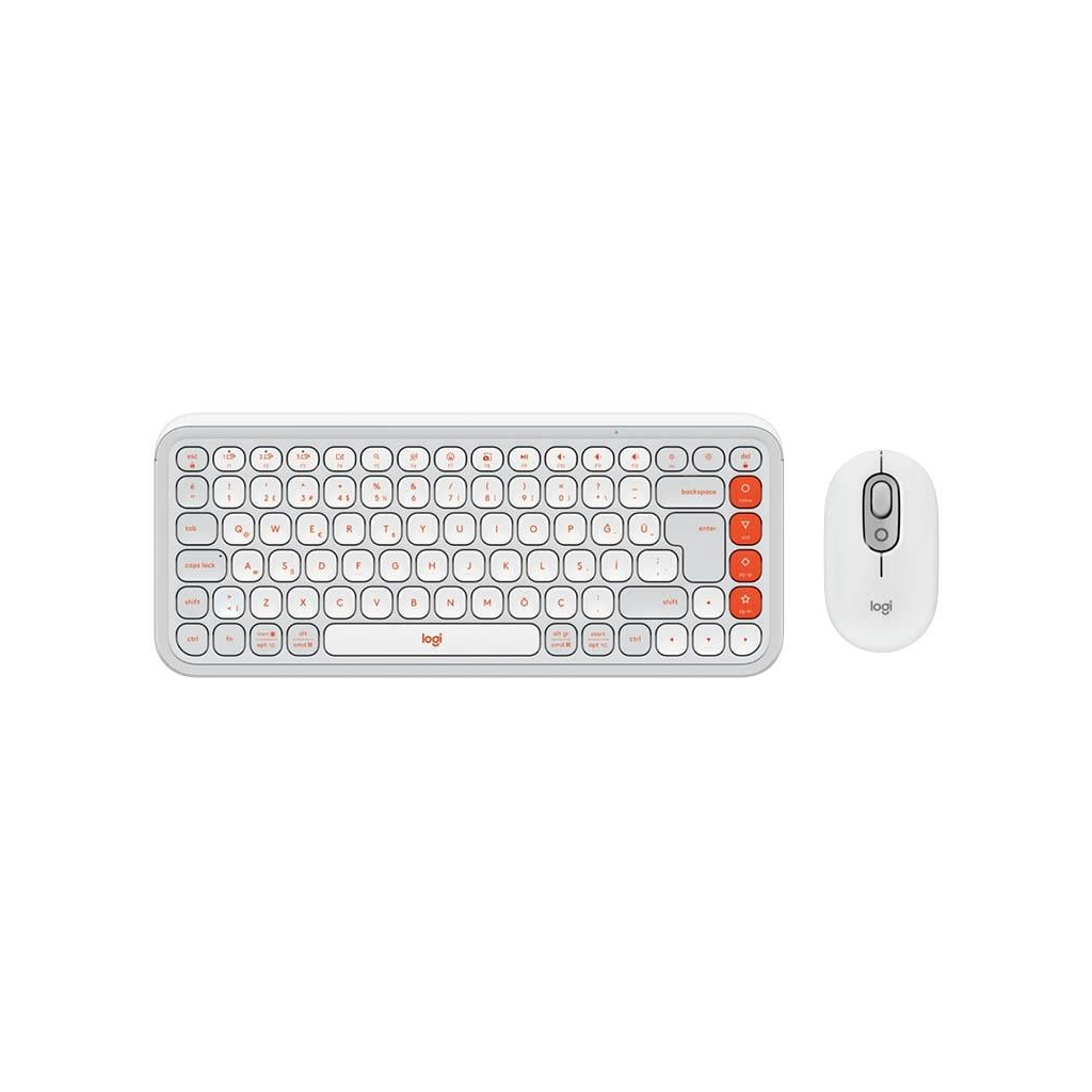 LOGITECH POP ICON COMBO, Beyaz-Turuncu, 920-013076, Kablosuz, Türkçe Q, Klavye Mouse Set