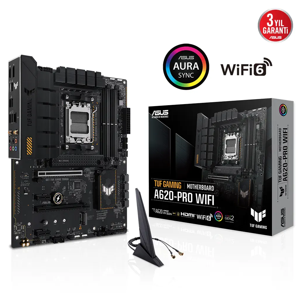 ASUS TUF GAMING A620-PRO WIFI, 4xDDR5, 2x M.2, HDMI, DP, Type-C, AM5 Soket GAMING Anakart