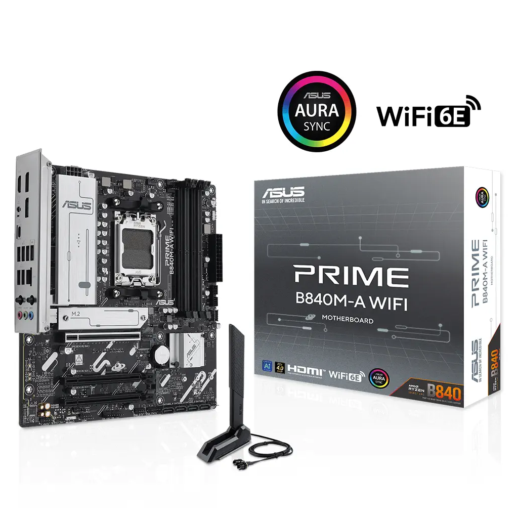 ASUS PRIME B840M-A WIFI, 4xDDR5, 3x M.2, HDMI, 2x DP, Type-C, WI-FI 6E, Bluetooth 5.3, AM5 Soket GAMING Anakart