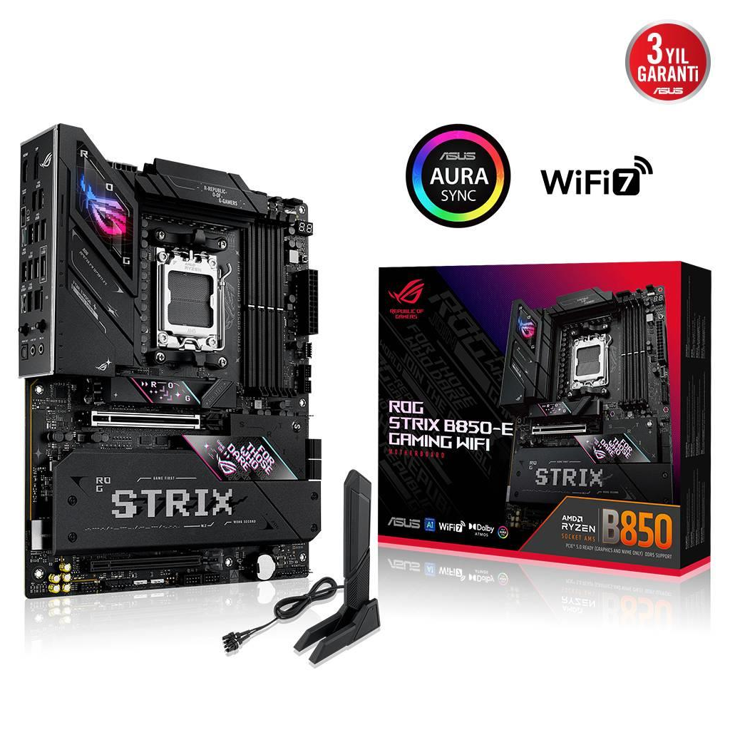 ASUS ROG STRIX B850-E GAMING WIFI, 4xDDR5, 5x M2, HDMI, DP, 2xType-C, Wi-Fi 7, Bluetooth v5.4, AM5 Soket GAMING Anakart