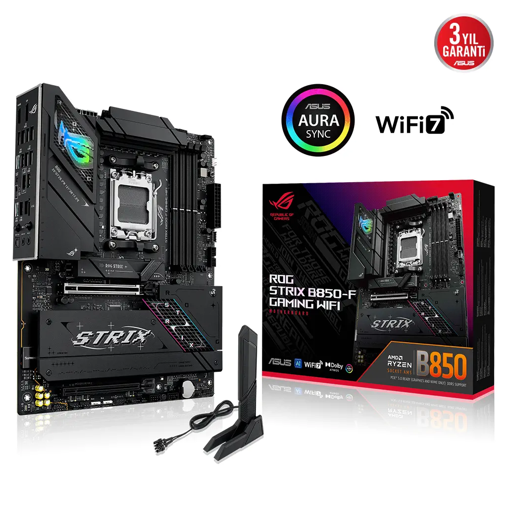 ASUS ROG STRIX B850-F GAMING WIFI, 4xDDR5, 4x M2, HDMI, DP, 2xType-C, Wi-Fi 7, Bluetooth v5.4, AM5 Soket GAMING Anakart