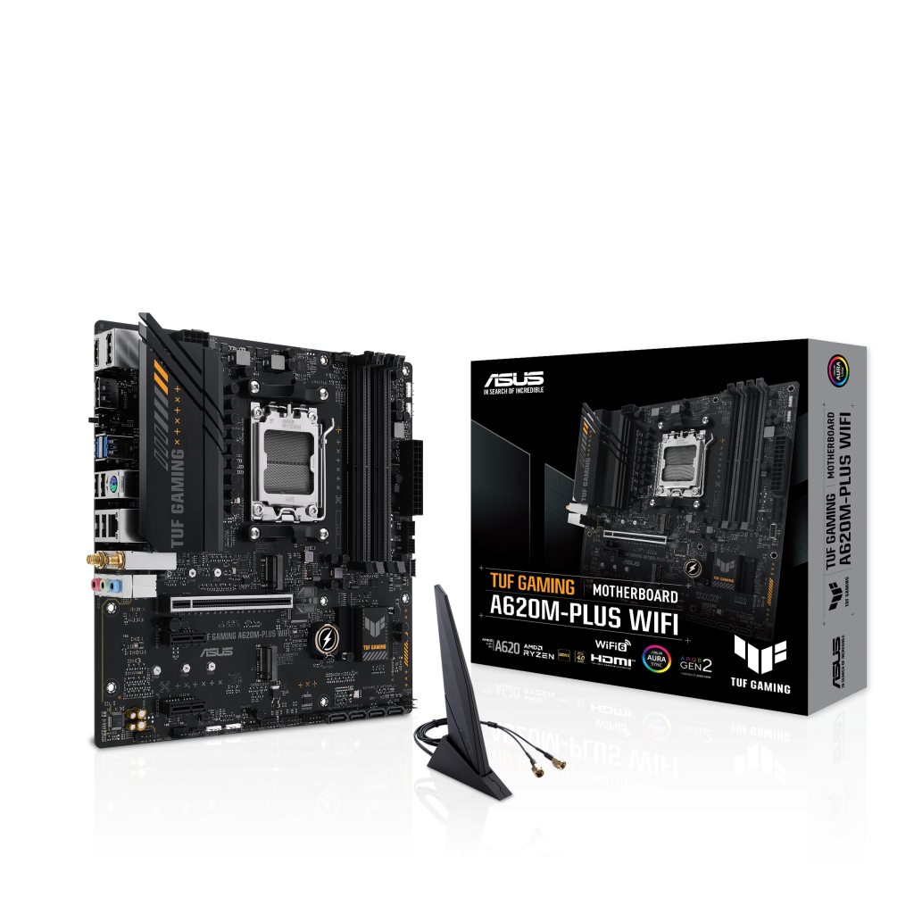 ASUS TUF GAMING A620M-PLUS WIFI, 4xDDR5, 2x M.2, HDMI, 2xDP, Wi-Fi 6, Bluetooth v5.3, AM5 Soket GAMING Anakart