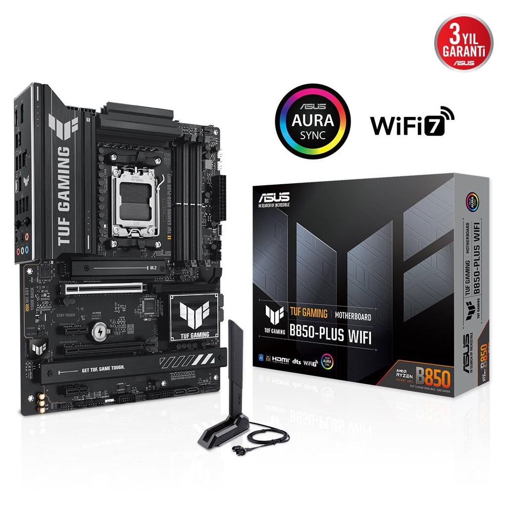 ASUS TUF GAMING B850-PLUS WIFI, 4xDDR5, 3x M.2, HDMI, DP, Type-C, Wi-Fi 7, Bluetooth v5.4, AM5 Soket GAMING Anakart