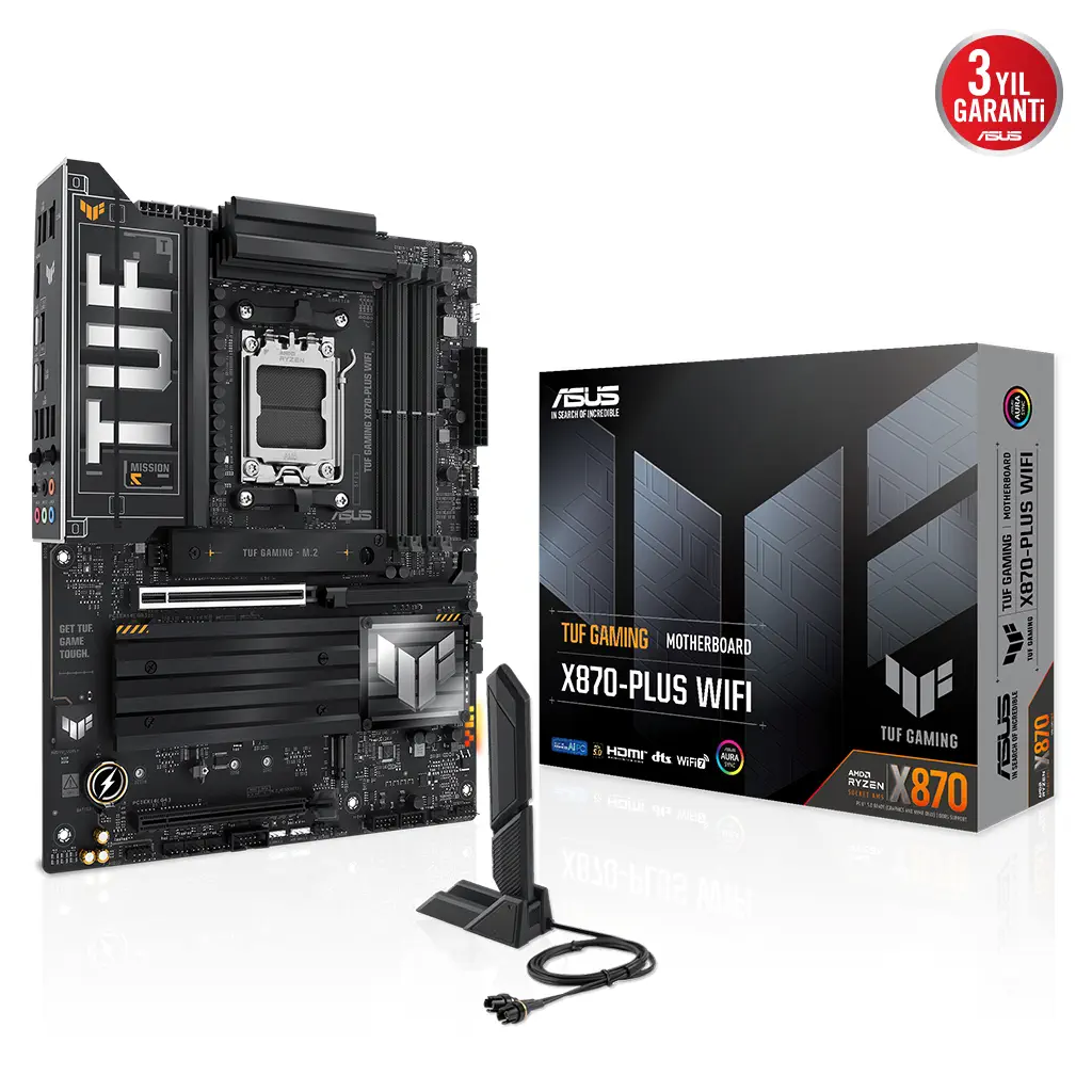 ASUS TUF GAMING X870-PLUS WIFI, 4xDDR5, 4xM.2, HDMI, DP, Type-C, Wi-Fi 7, Bluetooth v5.4, AM5 Soket GAMING Anakart