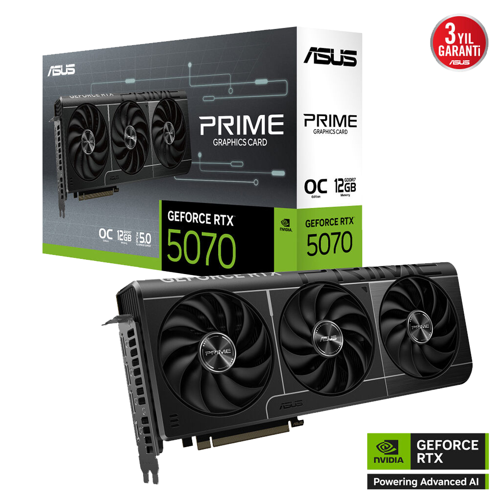 ASUS PRIME-RTX5070-O12G, 12Gb, 192Bit, GDDR7, 1xHDMI, 3xDP GAMING Ekran Kartı