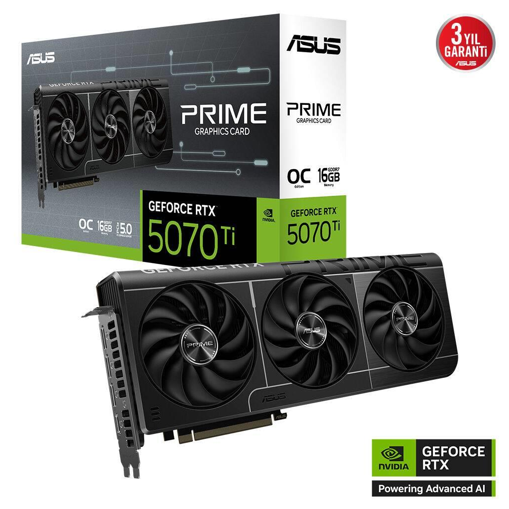 ASUS PRIME-RTX5070TI-O16G, 16Gb, 256Bit, GDDR7, 1xHDMI, 3xDP GAMING Ekran Kartı