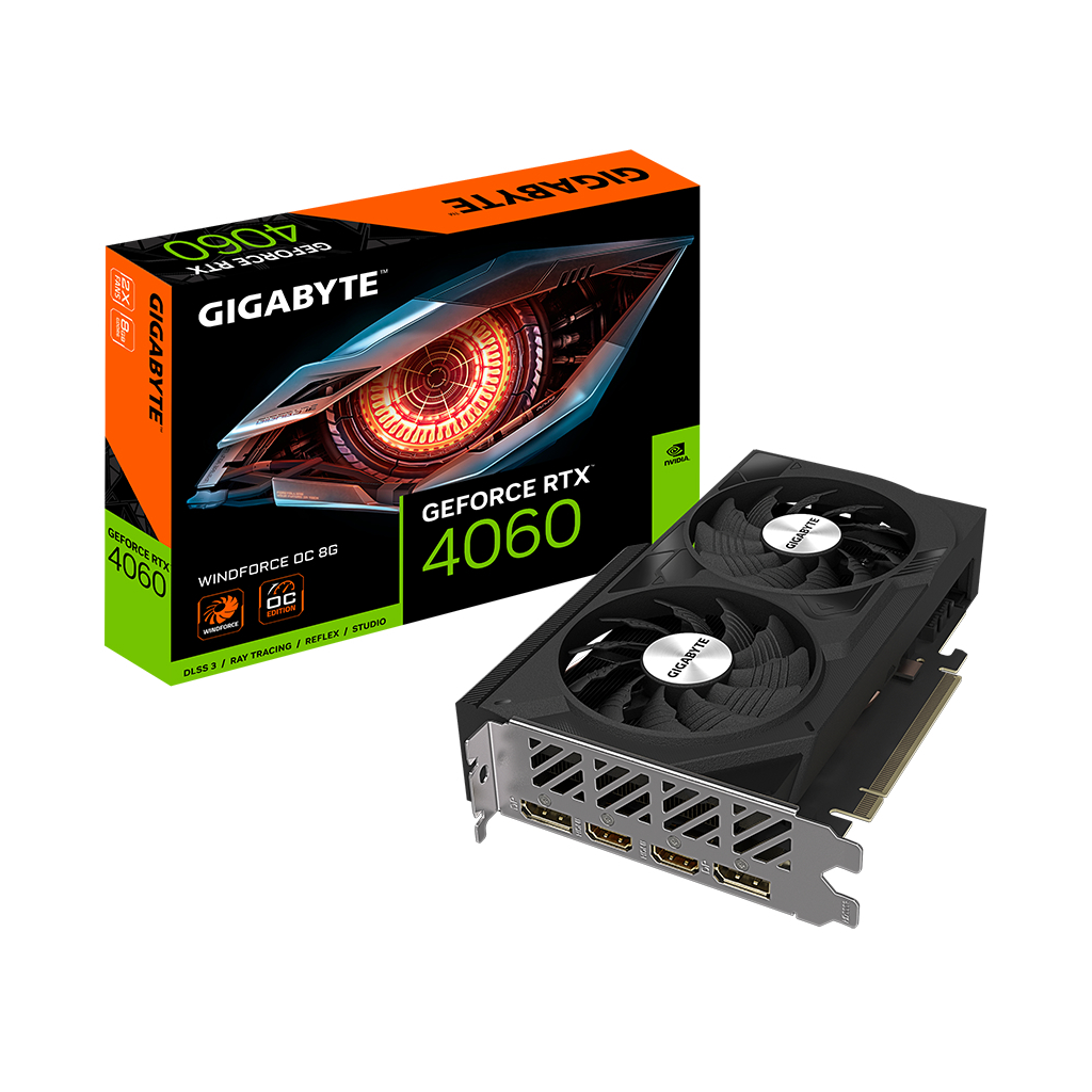 GIGABYTE GV-N4060WF2OC-8GD, RTX4060 WINDFORCE OC, 8Gb, GDDR6, 128BIT, 2xHDMI, 2xDP, GAMING Ekran KARTI