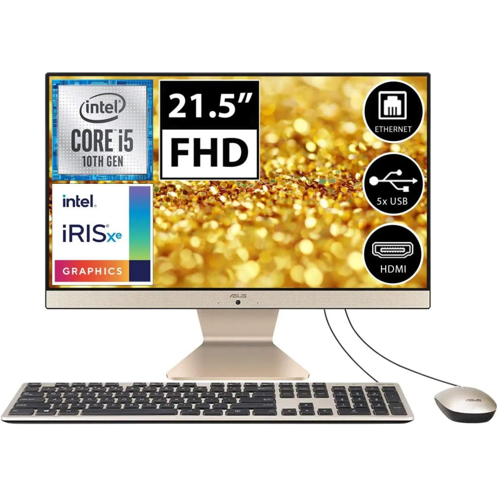 ASUS V222FAK-BA025M, i5-10210U, 21,5"  FHD Ekran, 8Gb DDR4 Ram, 256Gb SSD, Wi-Fi 5, Type-A, Paylaşımlı Ekran Kartı, Free Dos, All In One PC, (Gold/Siyah)