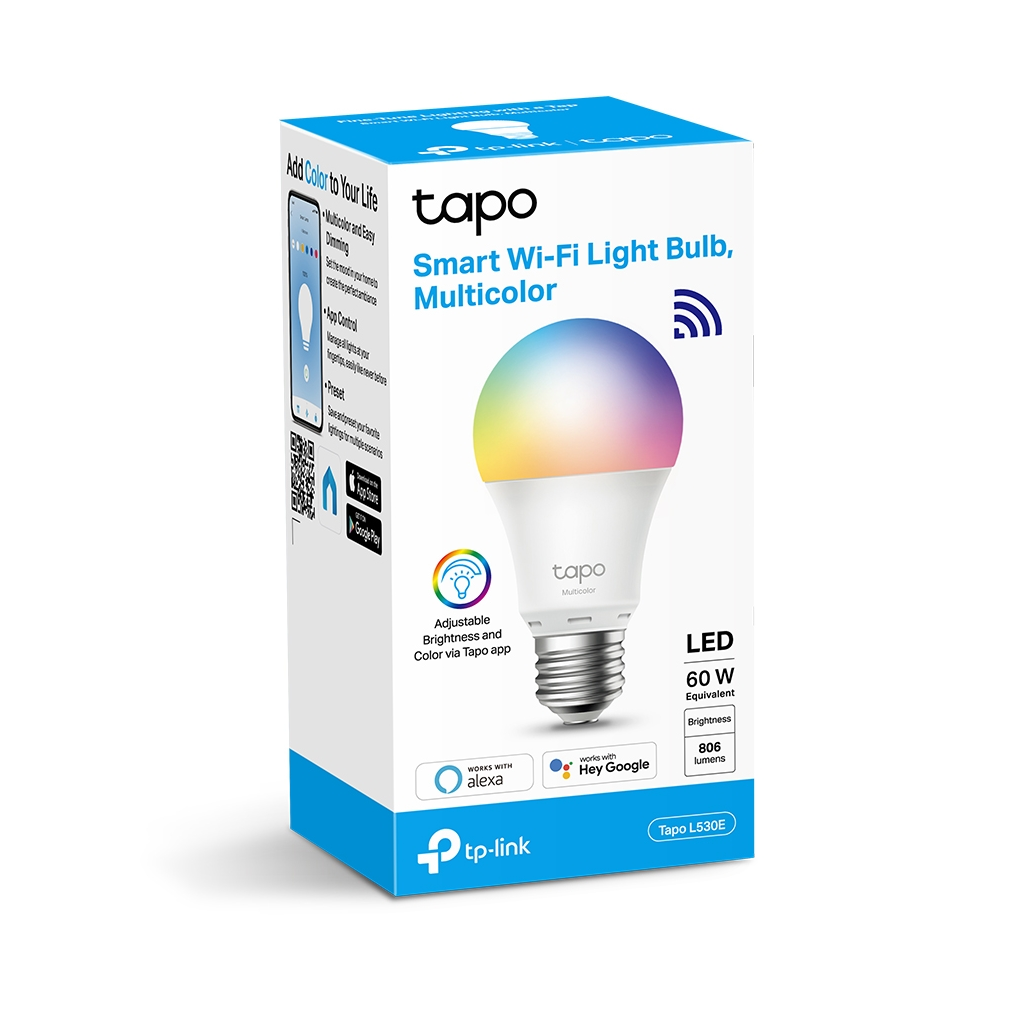 TP-LINK Tapo L530E, Wi-Fi, 60W, 806 Lümen, Çok Renkli, Akıllı Ampul