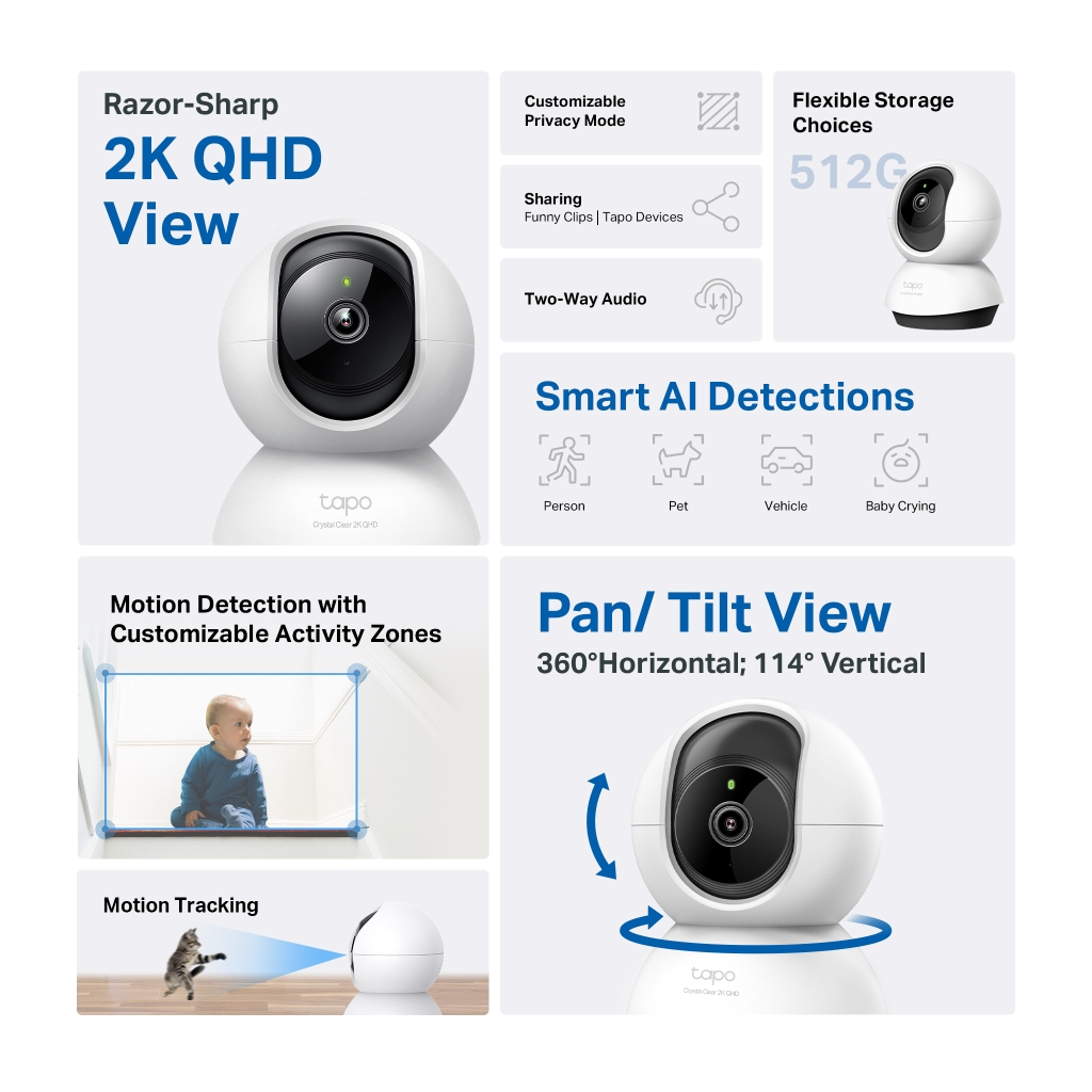 TP-LINK Tapo C220, 4,0Mpix, İç ve Dış Mekan, WiFi,  9Mt. Gece Görüşü, 360 Dönüş, İki Yönlü Ses Güvenlik Yapay Zeka Destekli Kamera