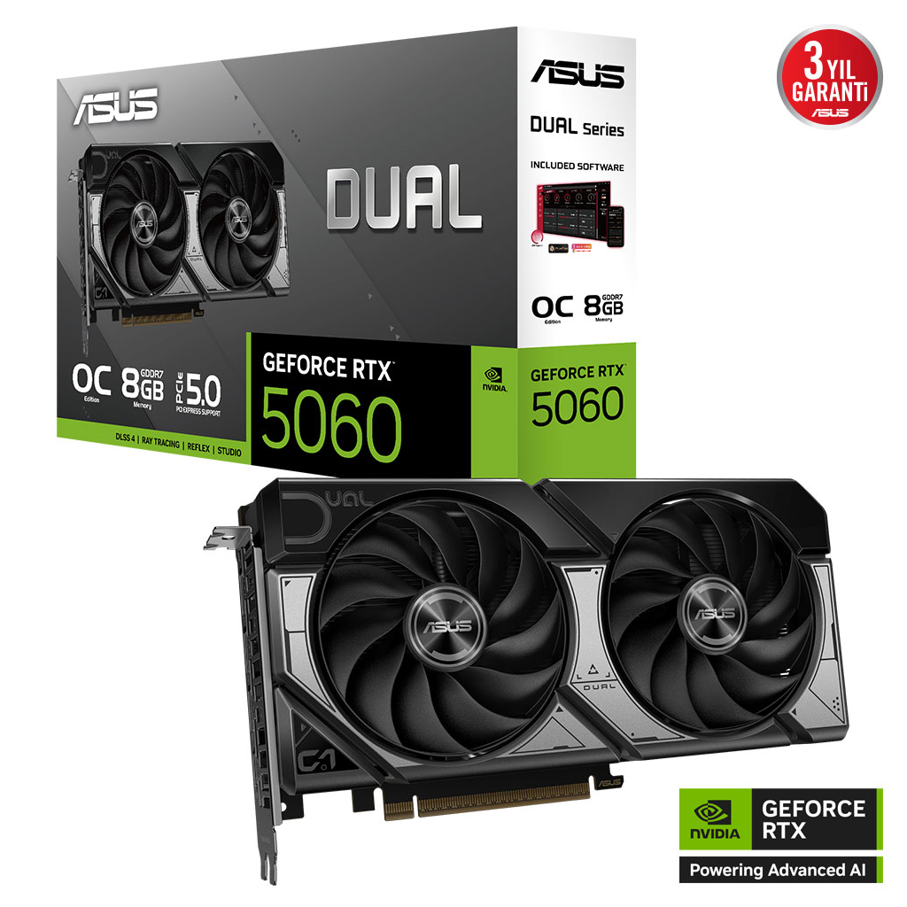 ASUS DUAL-RTX5060-O8G, 8Gb, 128Bit, GDDR7, 1xHDMI, 3xDP GAMING Ekran Kartı