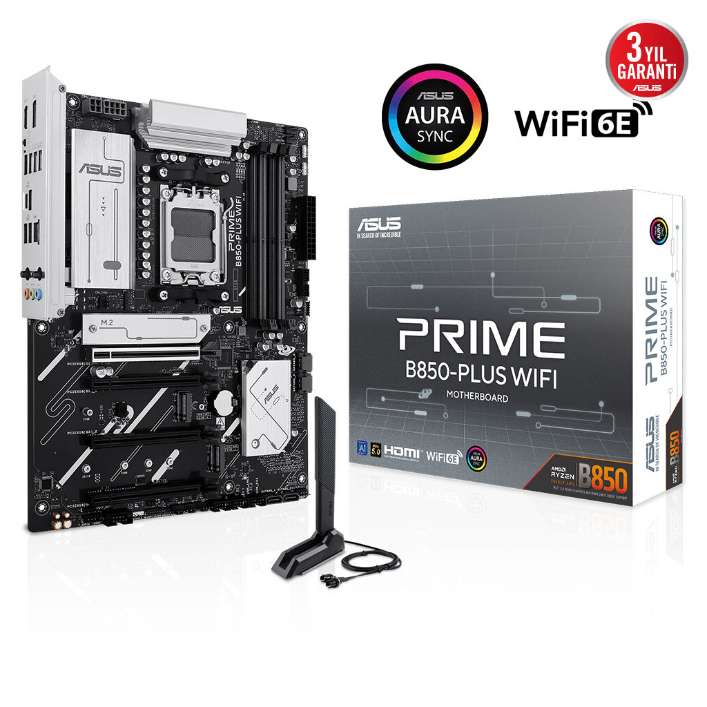 ASUS PRIME B850-PLUS WIFI, 4xDDR5, 3x M.2, HDMI, DP, Type-C, Wi-Fi 6E, Bluetooth v5.3, AM5 Soket GAMING Anakart