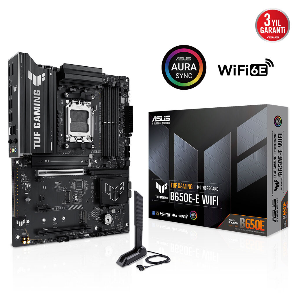 ASUS TUF GAMING B650E-E WIFI, 4xDDR5, 3xM.2, DP, HDMI, Type-C, Wi-Fi 6E, Bluetooth v5.3, AM5 Soket Gaming Anakart