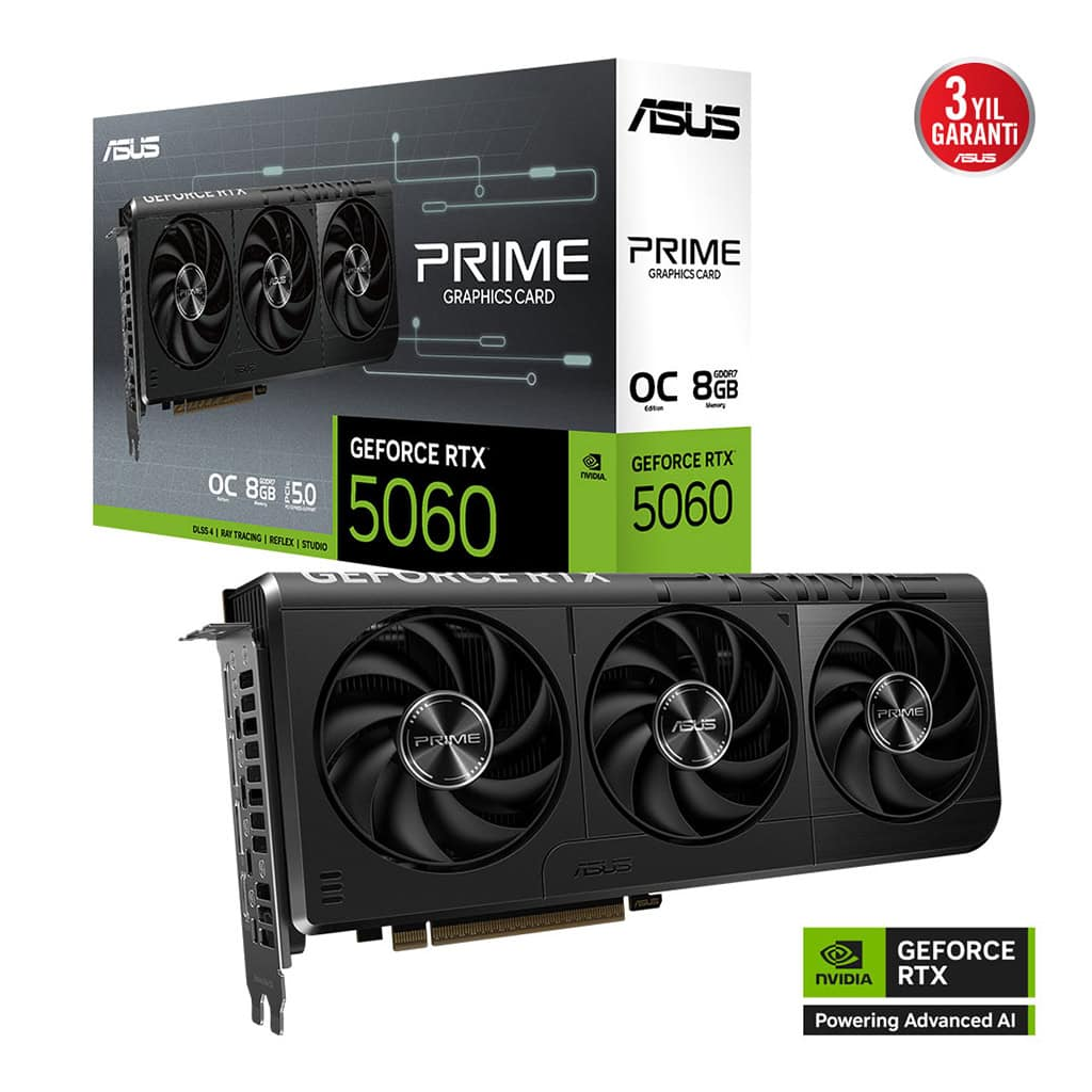 ASUS PRIME-RTX5060-O8G, 8Gb, 128Bit, GDDR7, 1xHDMI, 3xDP GAMING Ekran Kartı