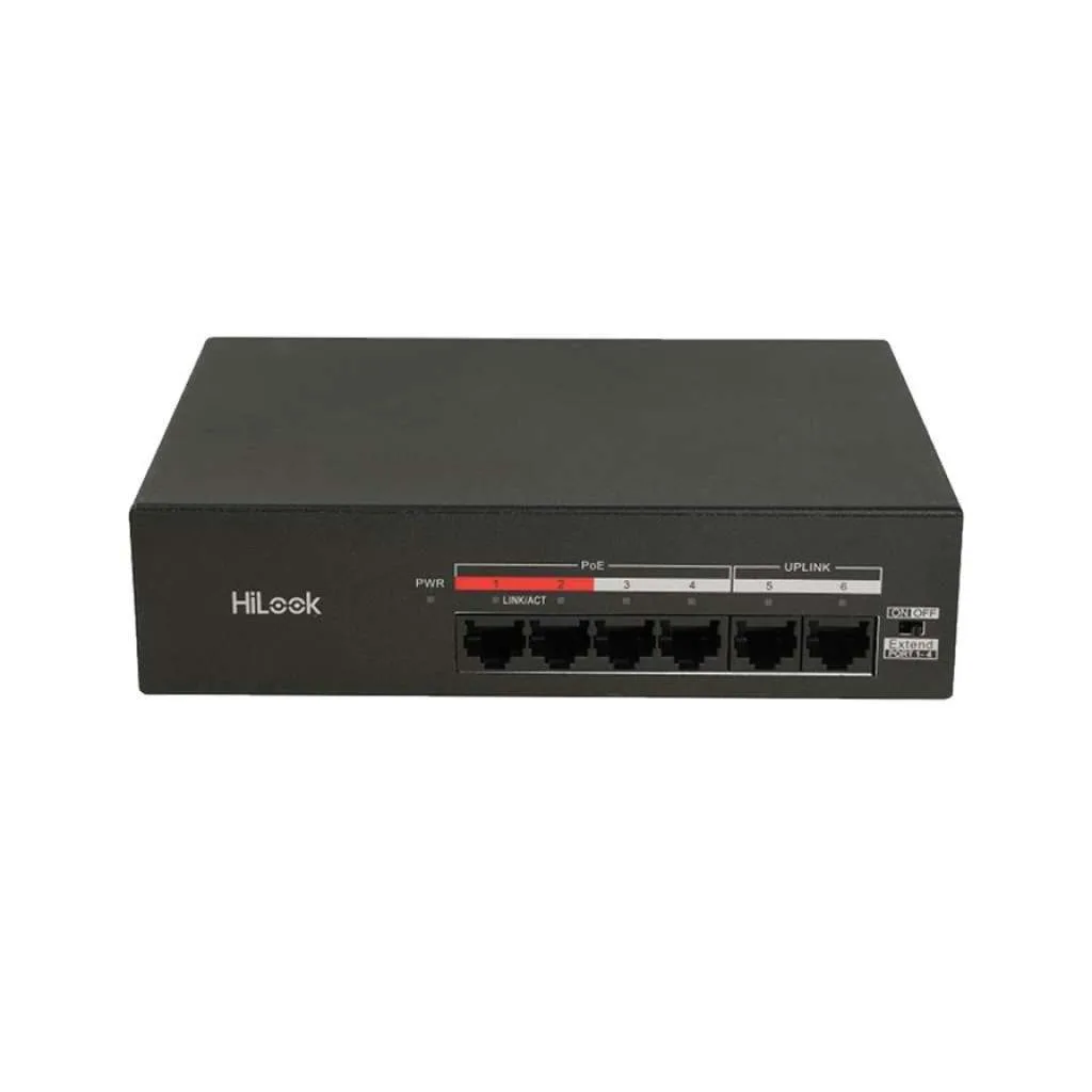 HILOOK NS-0106MP-35(B), 4 Port, Megabit, PoE 35W, 2 Port Megabit Uplink, Yönetilemez, Masaüstü Switch