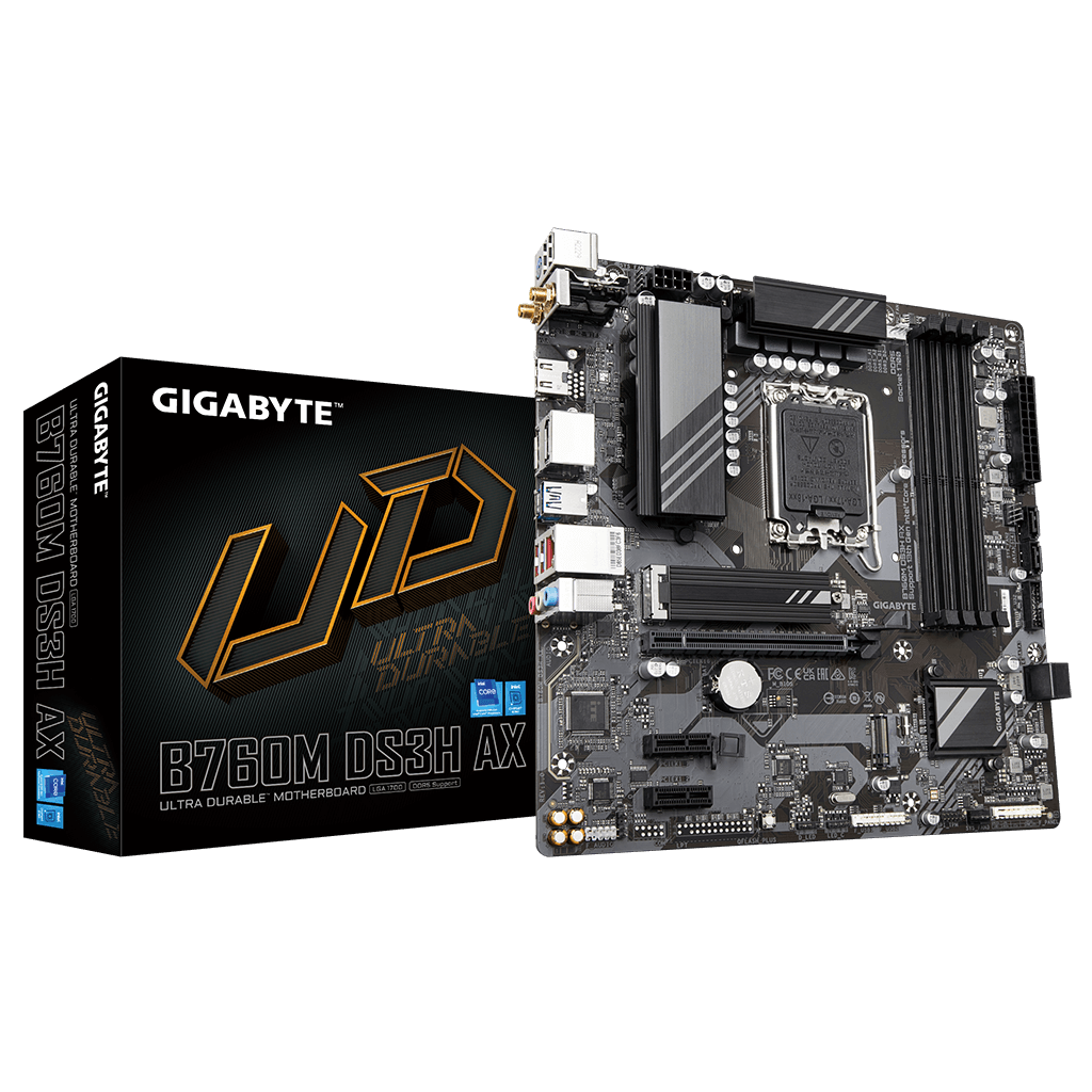 GIGABYTE B760M DS3H AX, rev.1.0, 4xDDR5, 2xM.2, 2xDP, HDMI, Type-C, Wi-Fi 6E, Bluetooth v5.3, 12-13-14.Nesil, LGA1700 Soket, Anakart