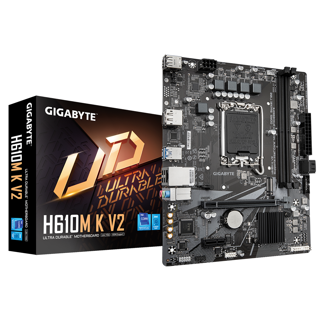 GIGABYTE H610M K V2, rev.1.0, 2xDDR5, M.2, DP, HDMI, 12-13.Nesil, LGA1700 Soket, Anakart