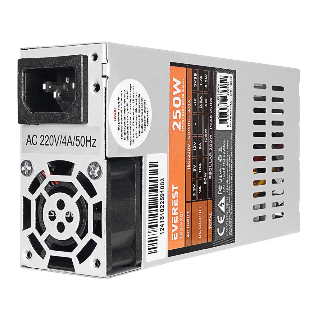 Everest EPS-FX01, Peak 250W, 4cm Fan, İnce Uzun, 41 x 81 x 150mm, Flex Power Supply (PSU) Box