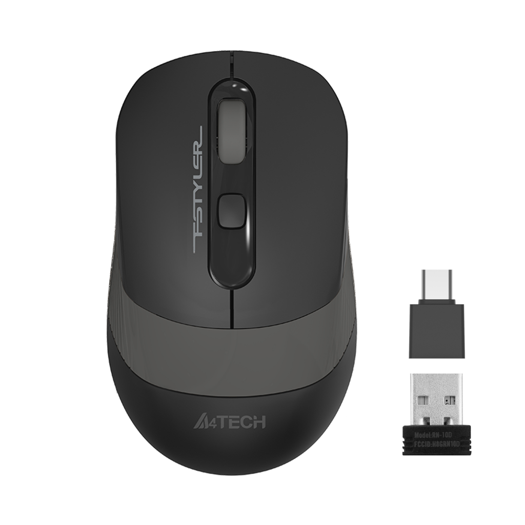 A4 TECH FG10CS AIR2, Grey, SILENT, FSTYLER, 2,4Ghz Kablosuz, USB-C den şarj edilebilir, Optik Mouse, 10-15Metre, 4 Buton, Nano Alıcı