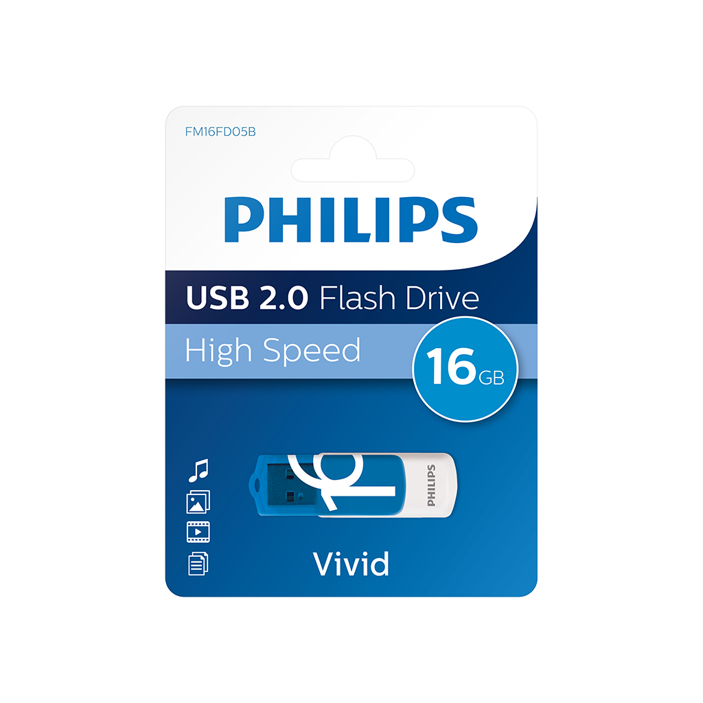 PHILIPS FM16FD05B, 16GB, USB 2.0, Vivid, Okyanus Mavisi, Flash Disk