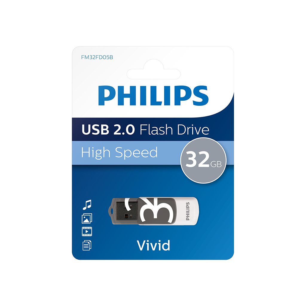 PHILIPS FM32FD05B, 32GB, USB 2.0, Vivid, Gölge Grisi, Flash Disk