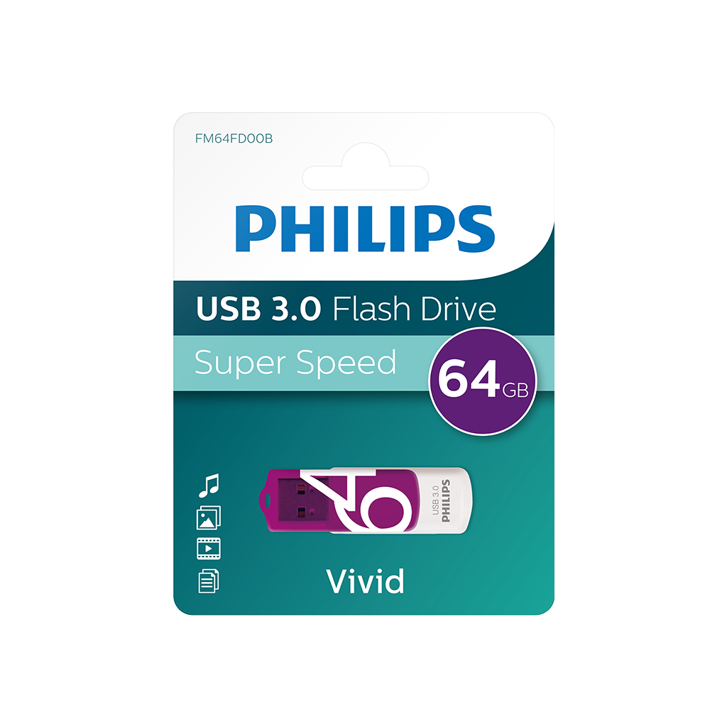 PHILIPS FM64FD00B, 64GB, USB 3.0, Vivid, Mor, Flash Disk