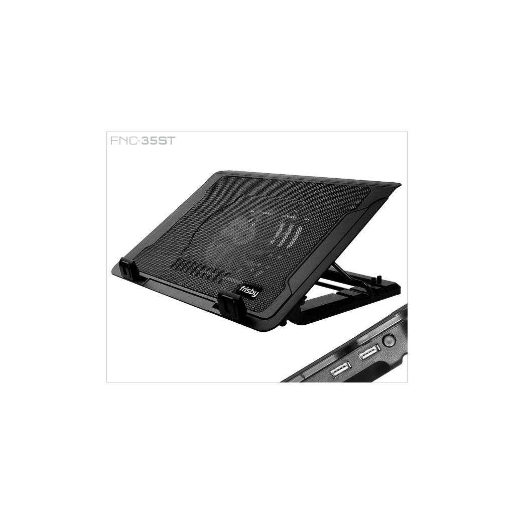 FRISBY FNC-35ST 14cm Fan, 10"-17" Notebook Soğutucu, 5 Kademeli Stand, Mavi Ledli (Siyah)