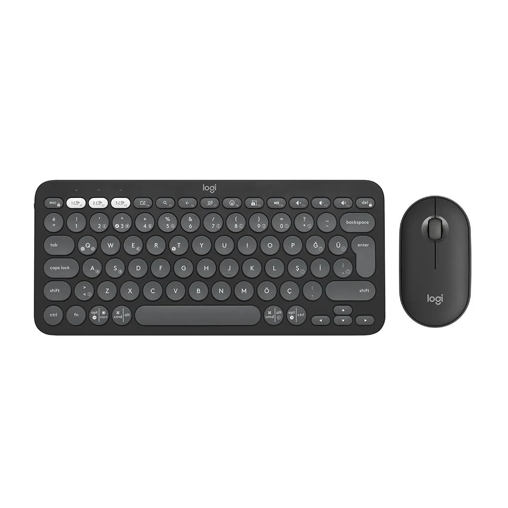 LOGITECH Pebble 2 Combo, Grafit, 920-012245, Bluetooth, Türkçe, Q, Multimedya, Mini Klavye Mouse Set
