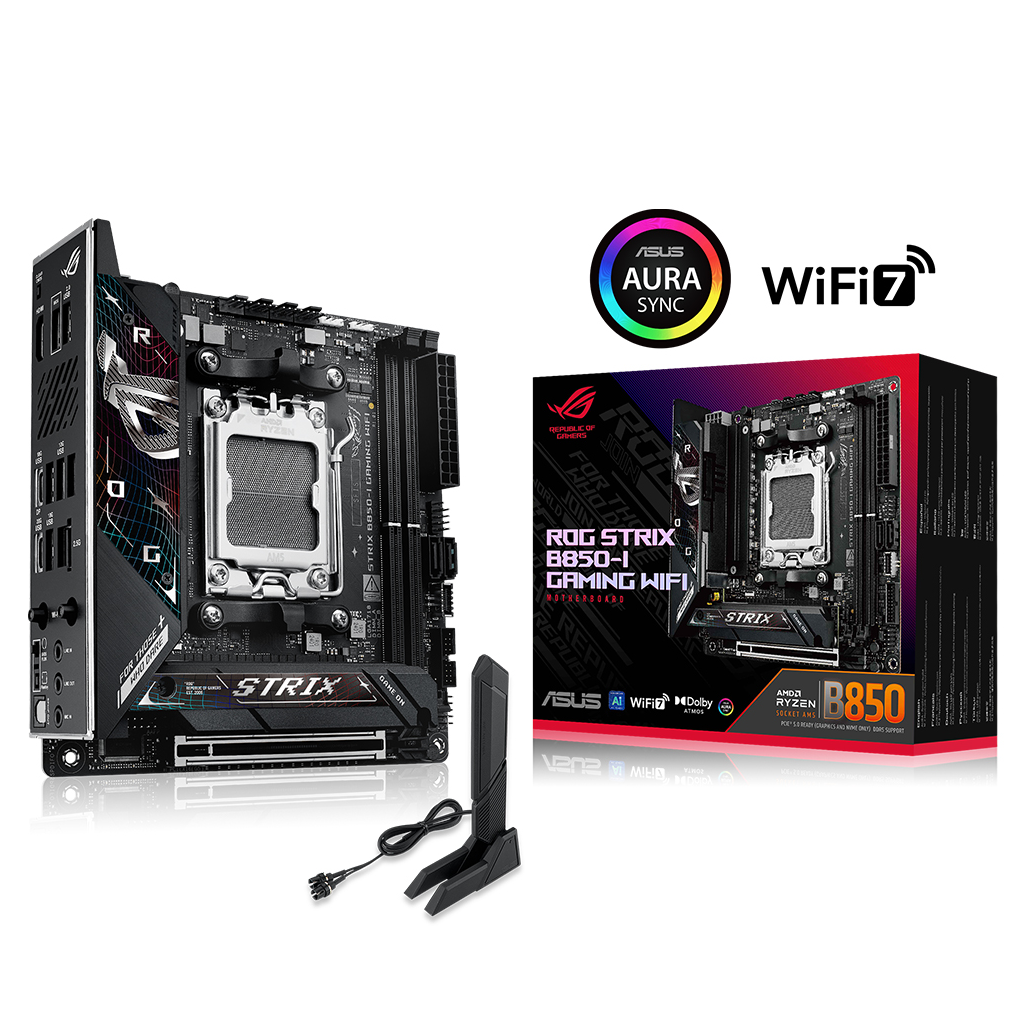 ASUS ROG STRIX B850-I GAMING WIFI, 2xDDR5, 2xM.2, HDMI, DP, Type-C, Wi-Fi 7, Bluetooth v5.4, Mini ITX, AM5 Soket GAMING Anakart