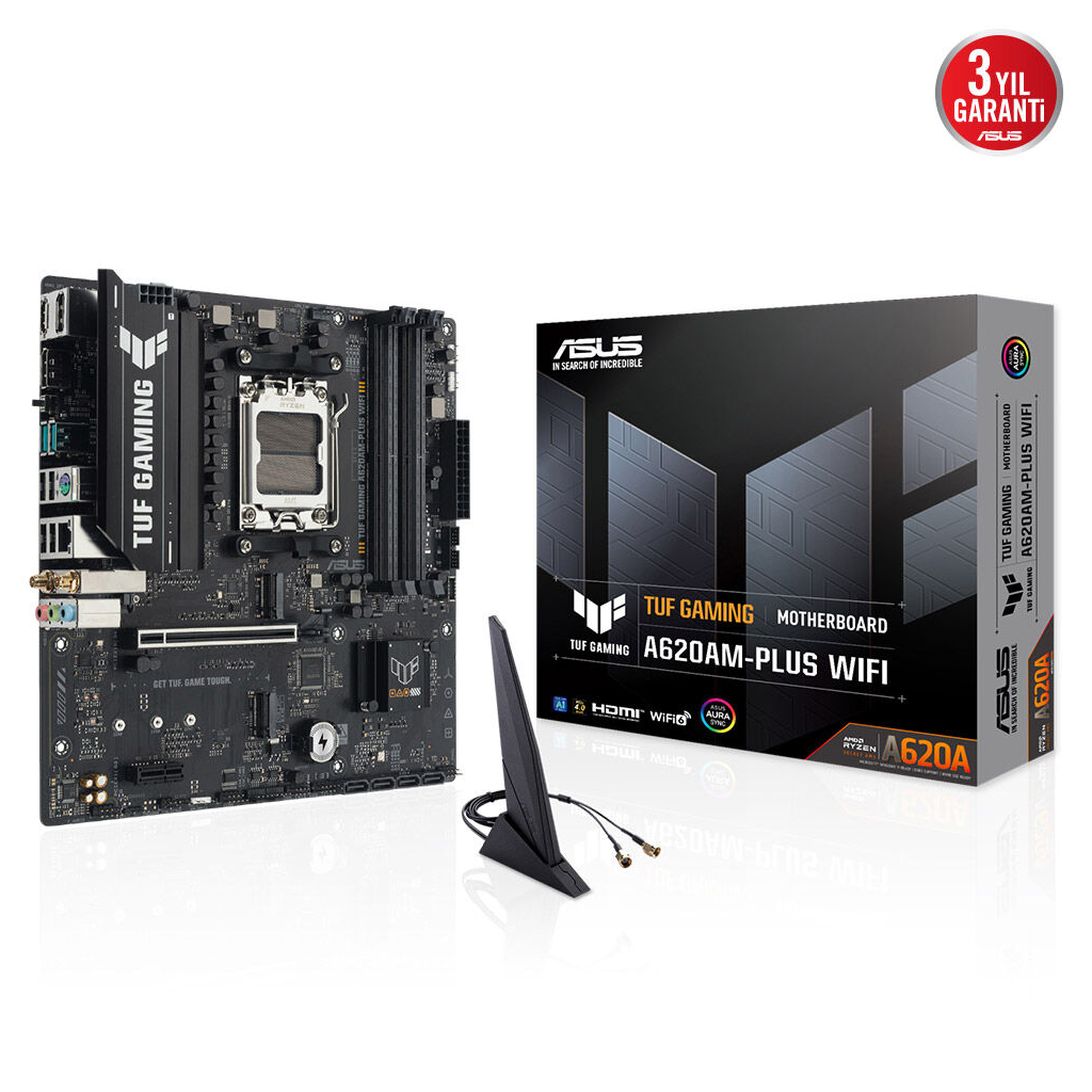ASUS TUF GAMING A620AM-PLUS WIFI, 4xDDR5, 2x M.2, HDMI, 2xDP, Wi-Fi 6, Bluetooth v5.3, AM5 Soket GAMING Anakart