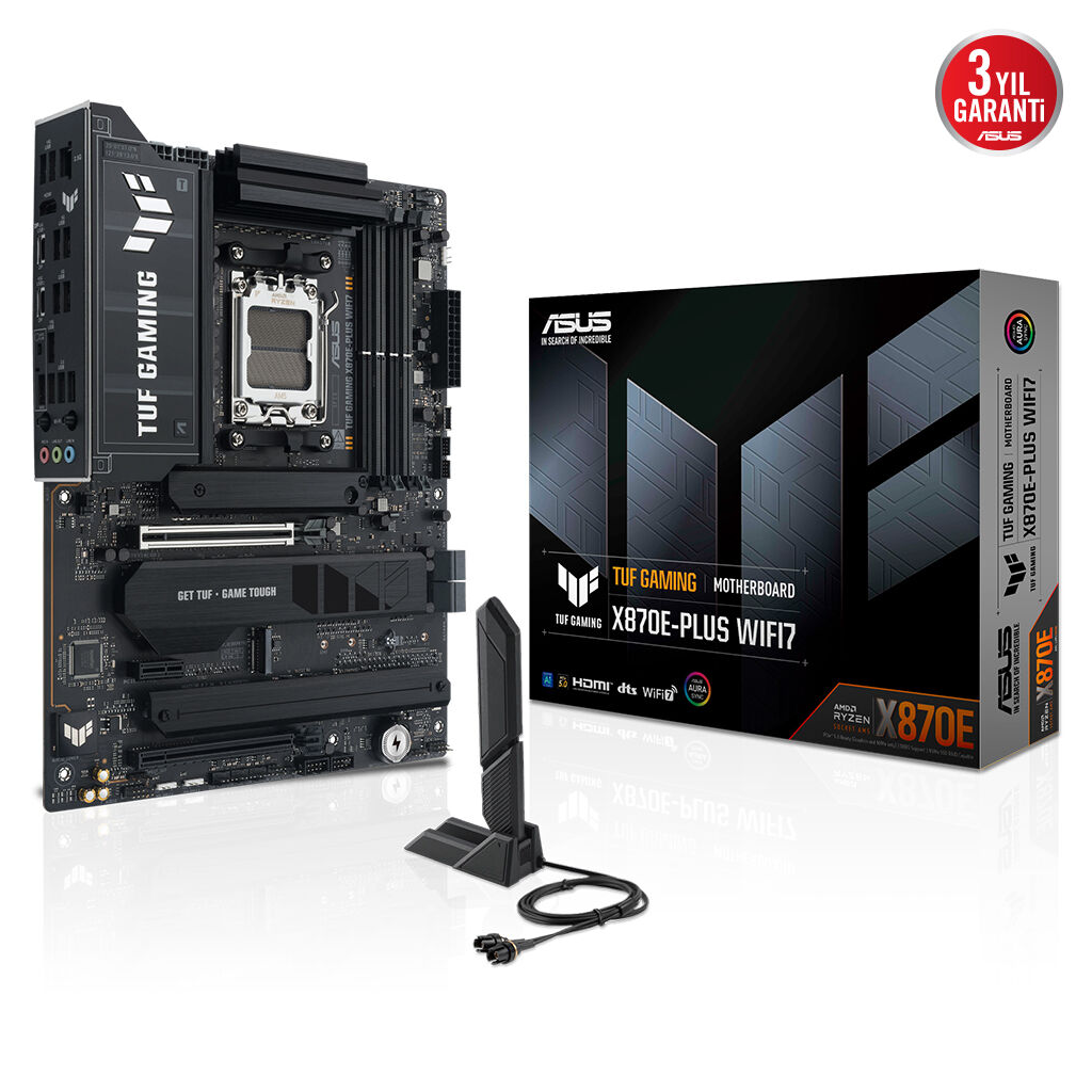 ASUS TUF GAMING X870E-PLUS WIFI7, 4xDDR5, 4xM.2, HDMI, 2xDP, Type-C, PCIe 5.0, 2xWi-Fi 7, Bluetooth v5.4, AM5 Soket GAMING Anakart