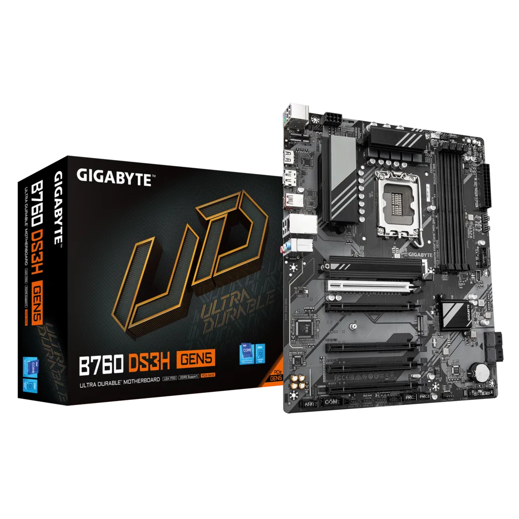 GIGABYTE B760 DS3H GEN5, 4xDDR5, 2xM.2, DP, HDMI, Type-C, 13-14.Nesil, LGA1700 Soket, Anakart